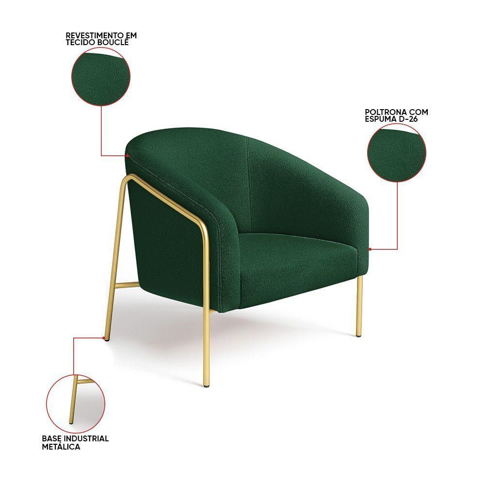 Poltrona Sala Industrial Alta Dourado Stella Bouclê Verde D03 - D'rossi - 3