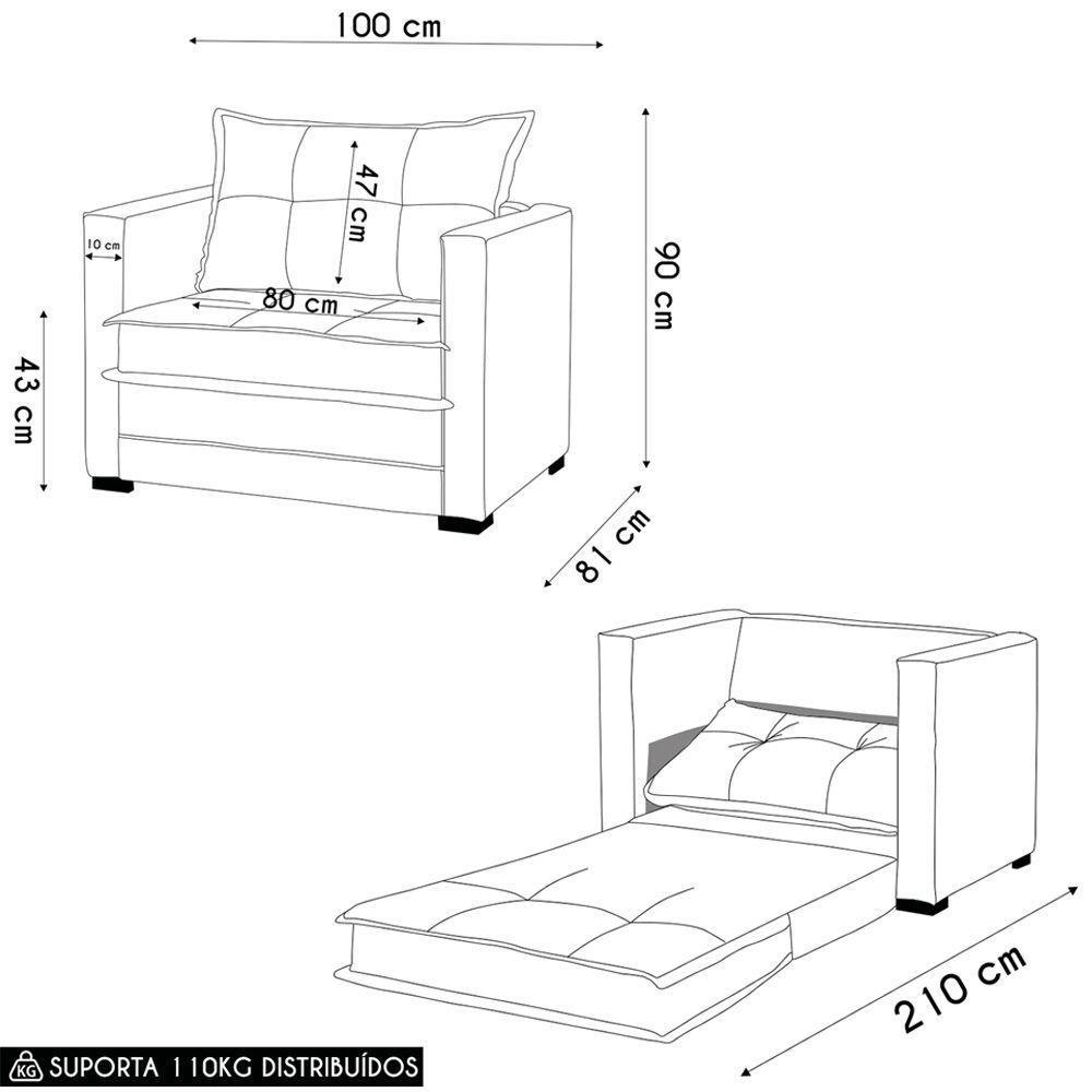 Poltrona Cama Retrátil Solteiro Milenni Veludo Marrom Rato B03 - D'rossi - 4