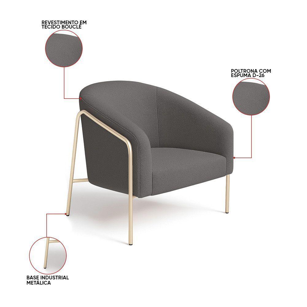 Poltrona Sala Industrial Alta Champanhe Stella Bouclê D03 - D'rossi Cor Grafite - 3