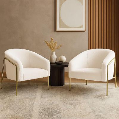 Kit 2 Poltronas Sala Industrial Alta Stella Bouclê Off White Dourado D'Rossi