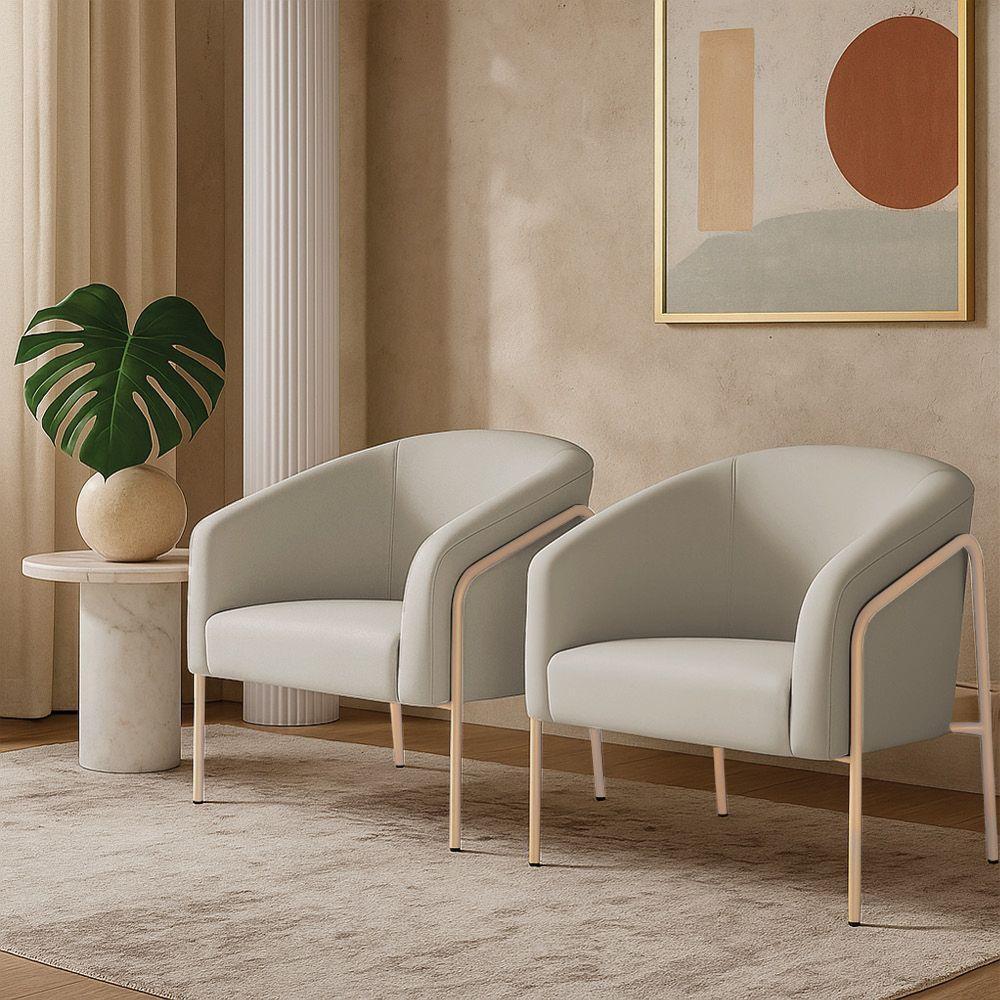 Poltrona Sala Industrial Alta Champanhe Kit 2 Stella Veludo D03 - D'rossi Cor Cinza - 1