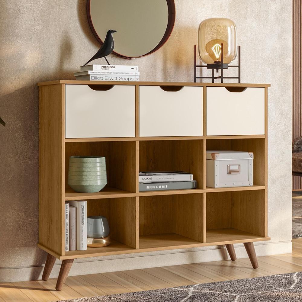 Nicho Organizador Retrô 3 Gavetas Freijó/off White - Qmovi - 2