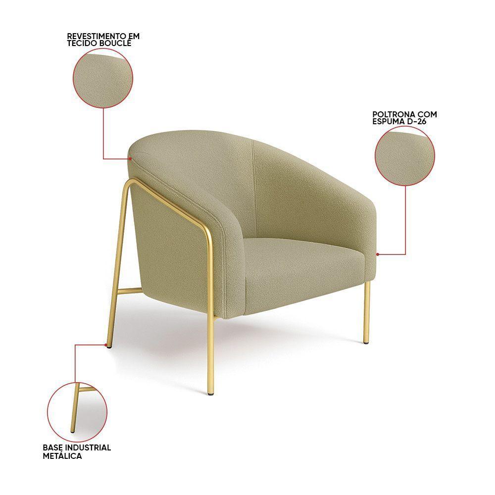 Poltrona Sala Industrial Alta Dourado Stella Bouclê Pistache D03 - D'rossi - 3
