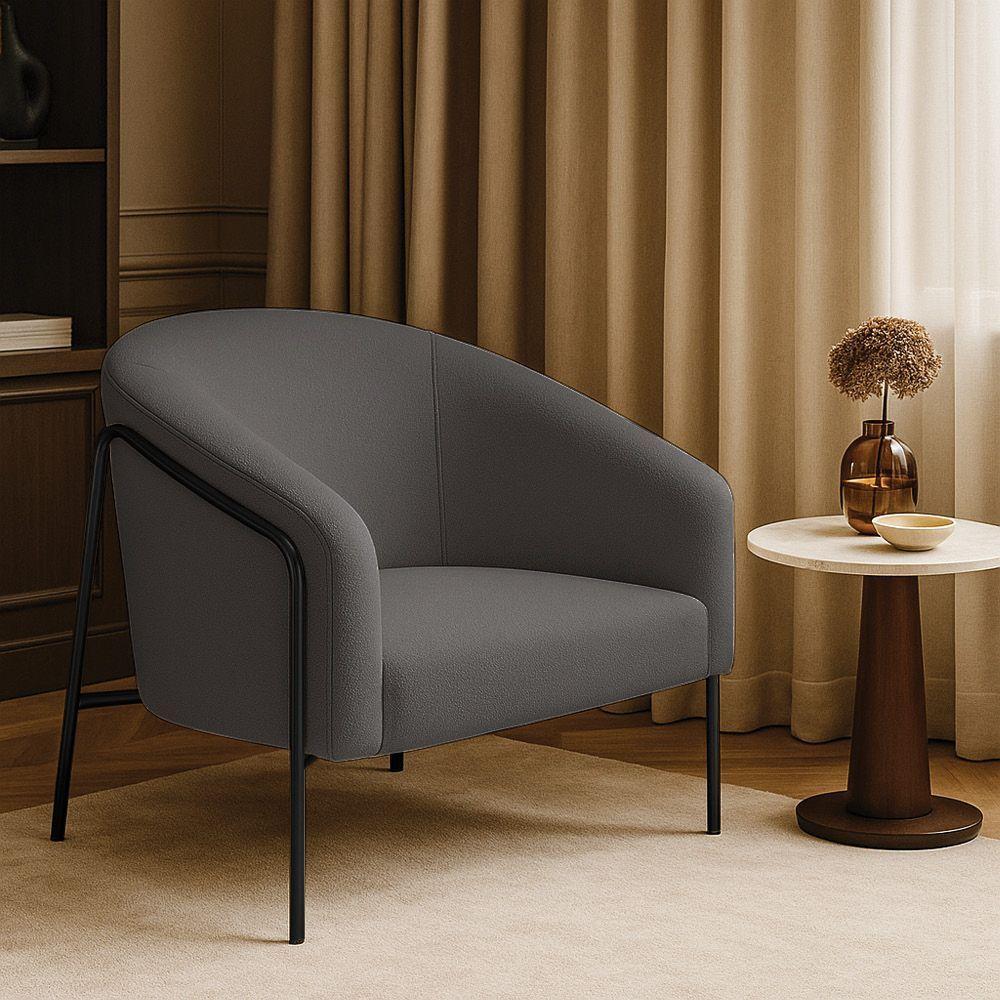 Poltrona Sala Industrial Alta Preto Stella Bouclê Grafite D03 - D'rossi - 1