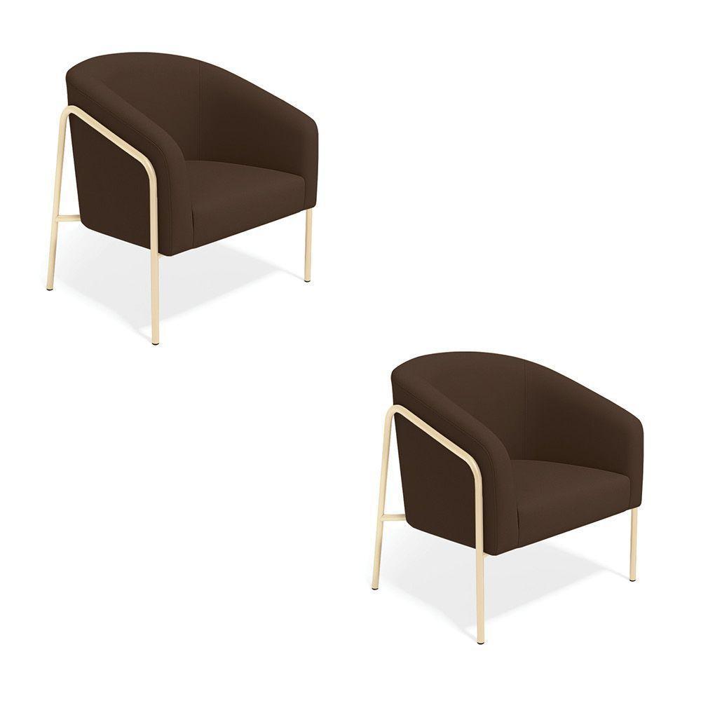 Poltrona Sala Industrial Alta Champanhe Kit 2 Stella Suede Marrom D03 - D'rossi - 2