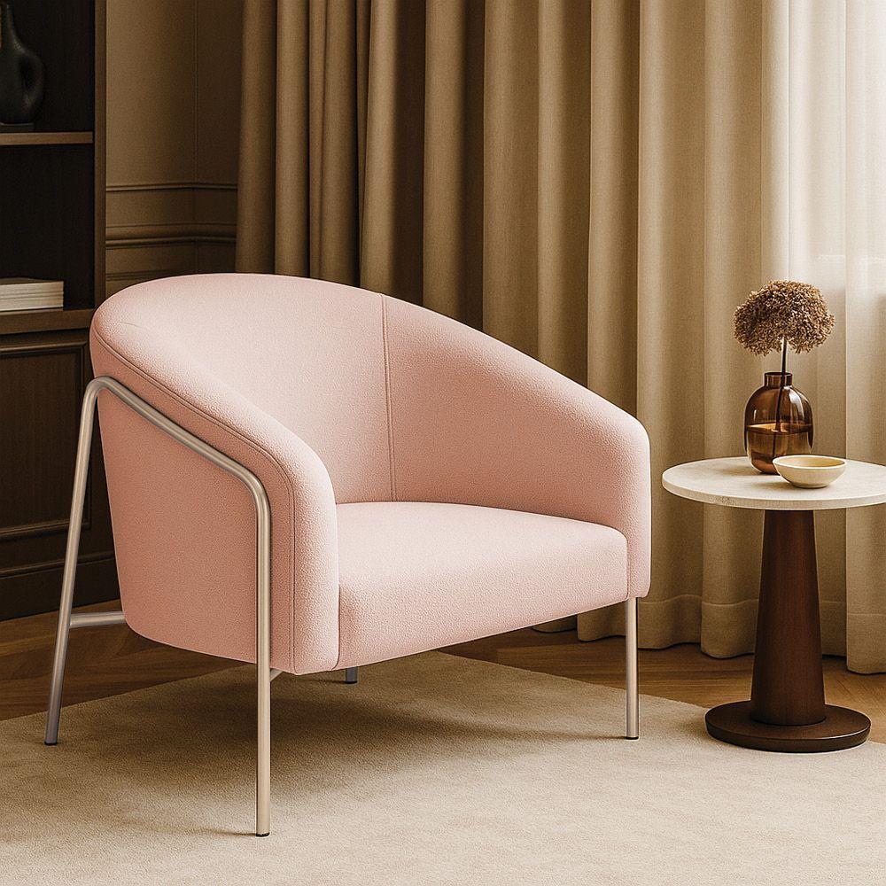 Poltrona Sala Industrial Alta Champanhe Stella Bouclê D03 - D'rossi Cor Rose - 1