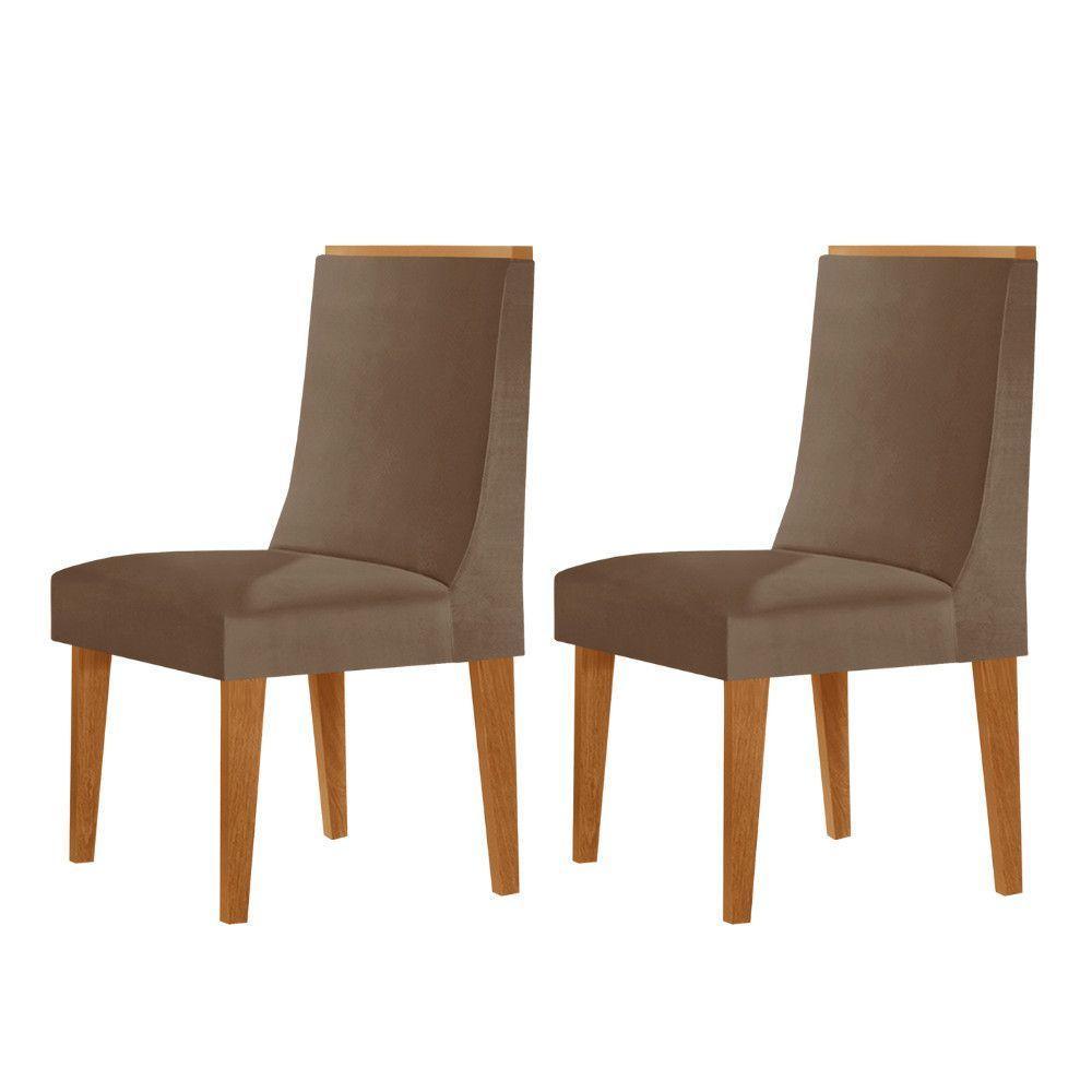Conjunto Com 2 Cadeiras Para Sala De Jantar Moderna Mobília Veludo Capuccino Naturalle - 1