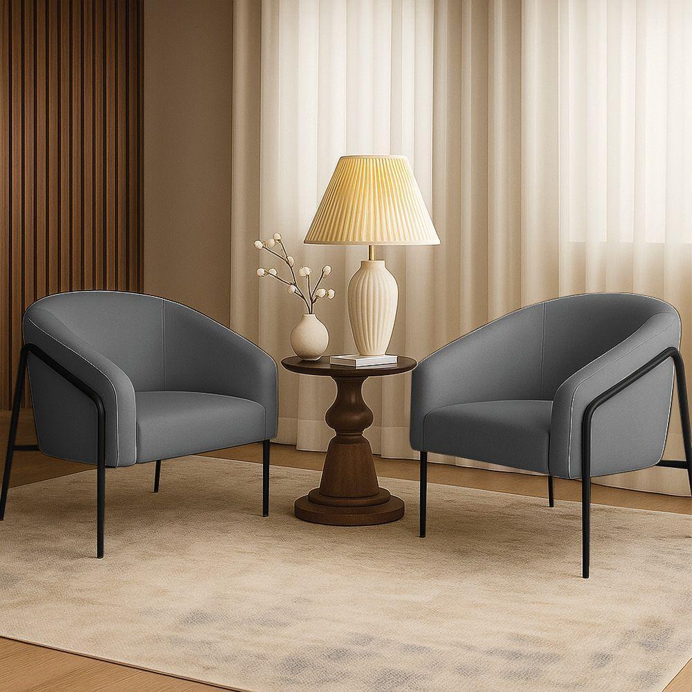 Poltrona Sala Industrial Alta Preto Kit 2 Stella Linho D03 - D'rossi Cor Grafite - 1