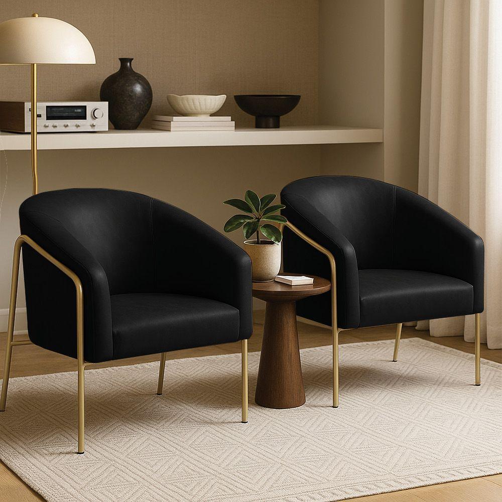 Poltrona Sala Industrial Alta Dourado Kit 2 Stella Sintético Pu Preto D03 - D'rossi - 1