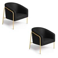 Poltrona Sala Industrial Alta Dourado Kit 2 Stella Sintético Pu Preto D03 - D'rossi - 2