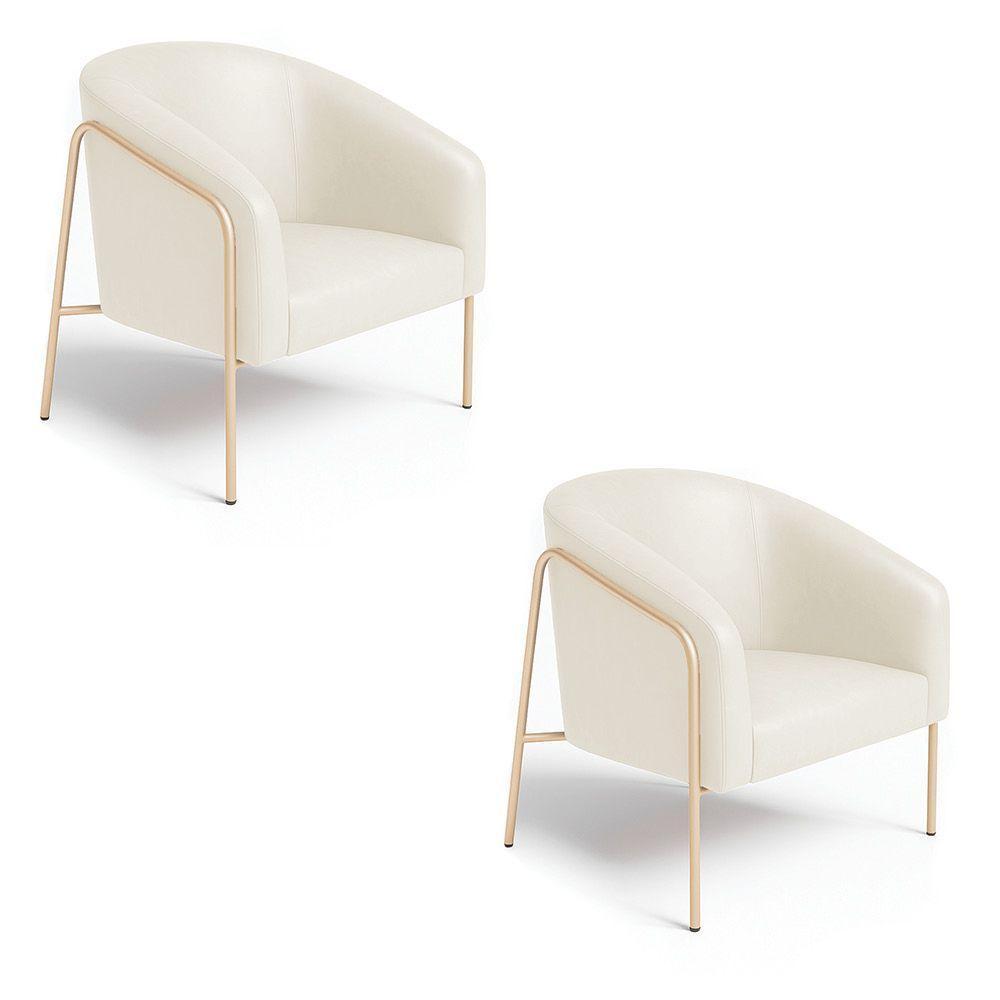 Poltrona Sala Industrial Alta Champanhe Kit 2 Stella Sintético Pu D03 - D'rossi Cor Bege - 2