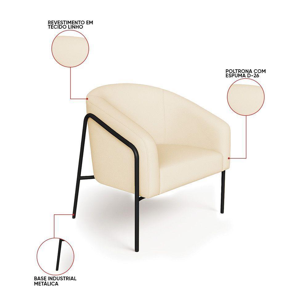 Poltrona Sala Industrial Alta Preto Stella Linho Bege D03 - D'rossi - 3