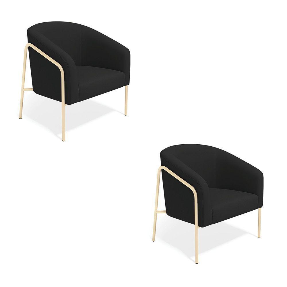 Poltrona Sala Industrial Alta Champanhe Kit 2 Stella Suede D03 - D'rossi Cor Preto - 2