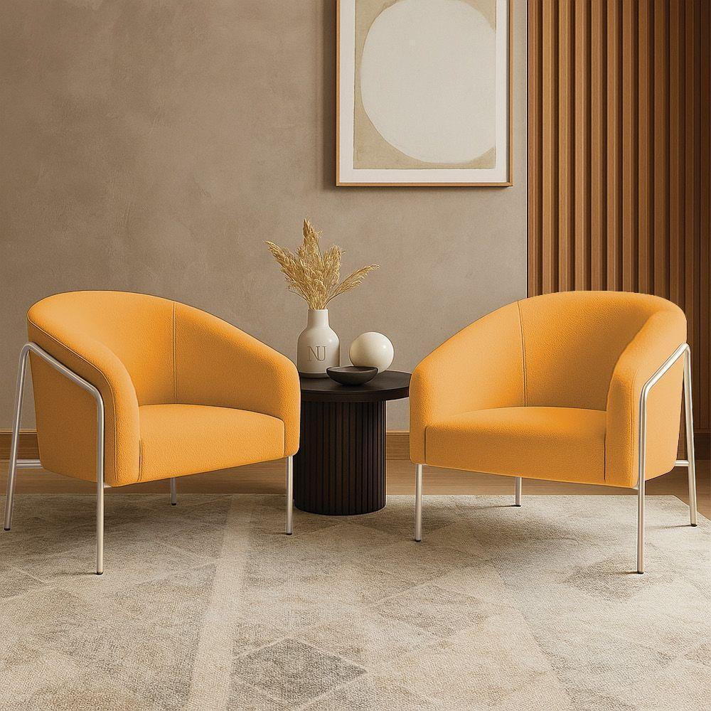 Poltrona Sala Industrial Alta Champanhe Kit 2 Stella Bouclê D03 - D'rossi Cor Mostarda - 1