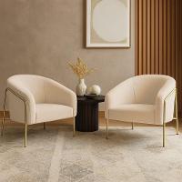 Poltrona Sala Industrial Alta Dourado Kit 2 Stella Bouclê Bege D03 - D'rossi - 1