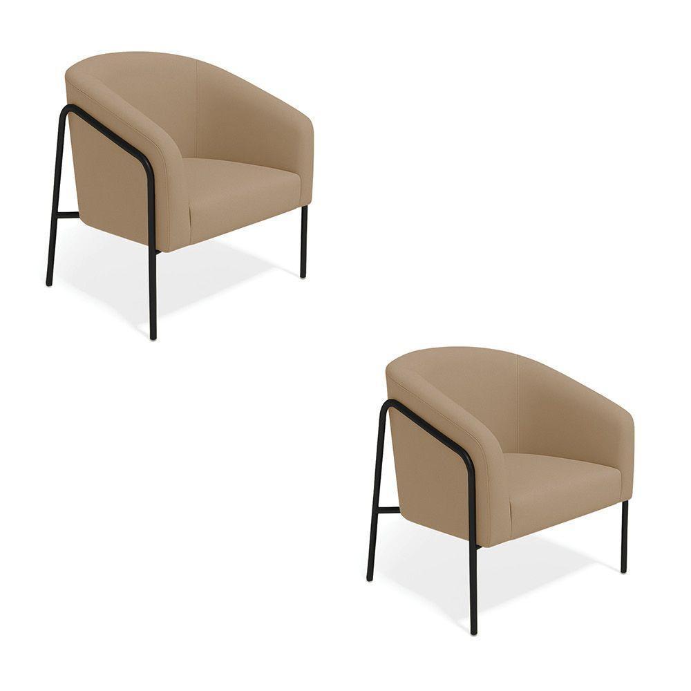 Poltrona Sala Industrial Alta Preto Kit 2 Stella Suede Marrom Rato D03 - D'rossi - 2