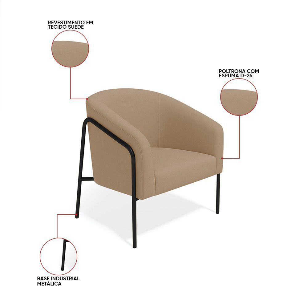 Poltrona Sala Industrial Alta Preto Kit 2 Stella Suede Marrom Rato D03 - D'rossi - 3