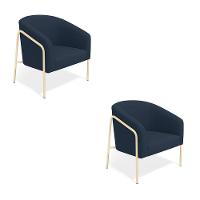 Poltrona Sala Industrial Alta Champanhe Kit 2 Stella Suede D03 - D'rossi Cor Azul