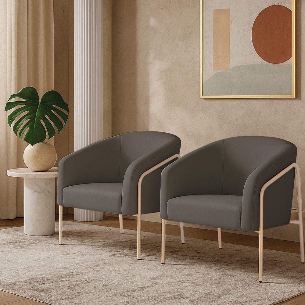 Poltrona Sala Industrial Alta Champanhe Kit 2 Stella Suede Grafite D03 - D'rossi - 1