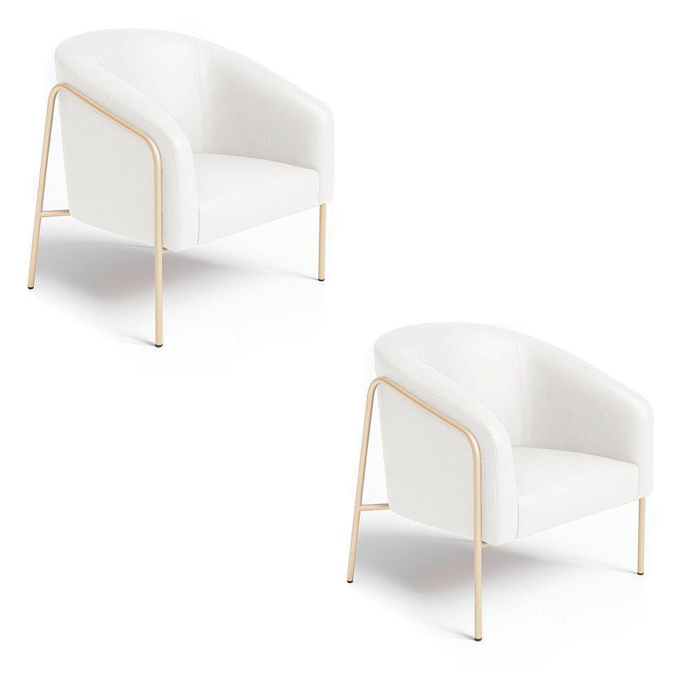 Poltrona Sala Industrial Alta Champanhe Kit 2 Stella Sintético Pu D03 - D'rossi Cor Branco - 3