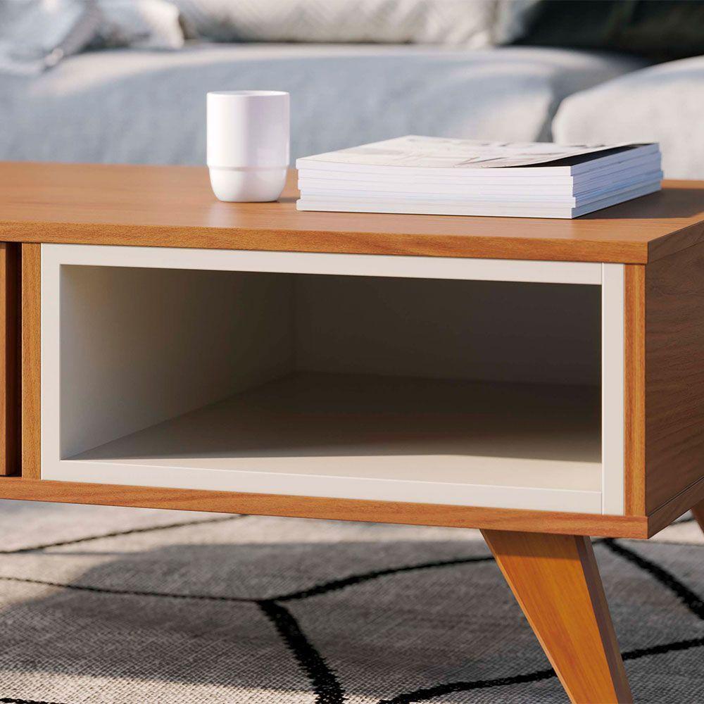 Mesa De Centro Para Sala Retangular 1 Nicho Karin C04 - D'rossi Cor Freijó E Off White Matte - 5