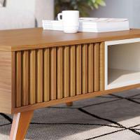 Mesa De Centro Para Sala Retangular 1 Nicho Karin C04 - D'rossi Cor Freijó E Off White Matte