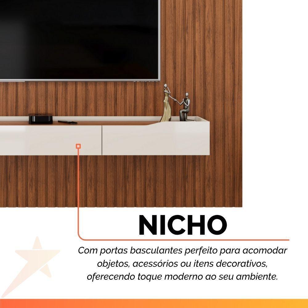 Painel Para Tv Até 90 Polegadas 2,75m Ripado Autêntico Com Led Montreal Com Nicho Efraín Madeirado/off White - 4