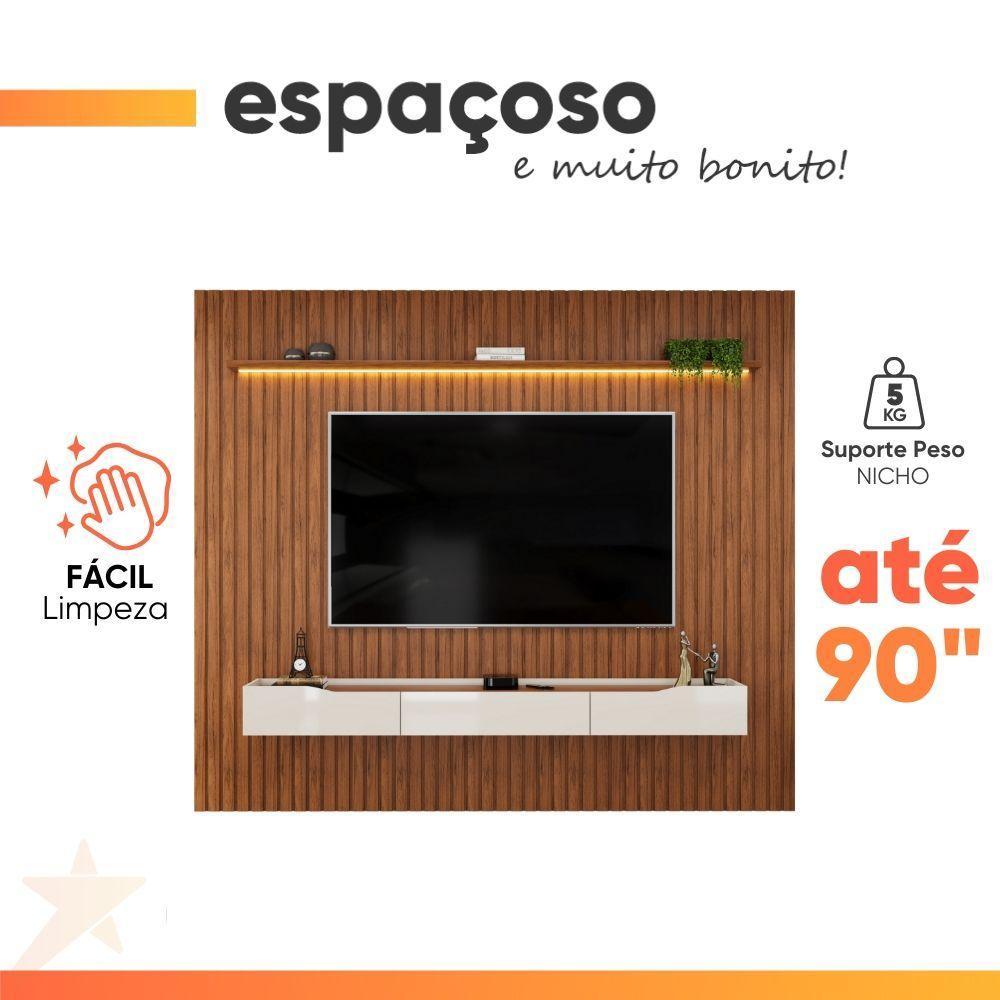 Painel Para Tv Até 90 Polegadas 2,75m Ripado Autêntico Com Led Montreal Com Nicho Efraín Madeirado/off White - 6