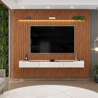 Painel Para Tv Até 90 Polegadas 2,75m Ripado Autêntico Com Led Montreal Com Nicho Efraín Madeirado/off White - 1