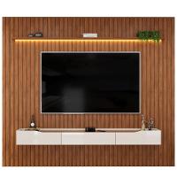 Painel Para Tv Até 90 Polegadas 2,75m Ripado Autêntico Com Led Montreal Com Nicho Efraín Madeirado/off White - 2