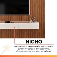 Painel Para Tv Até 90 Polegadas 2,75m Ripado Autêntico Com Led Montreal Com Nicho Efraín Madeirado/off White