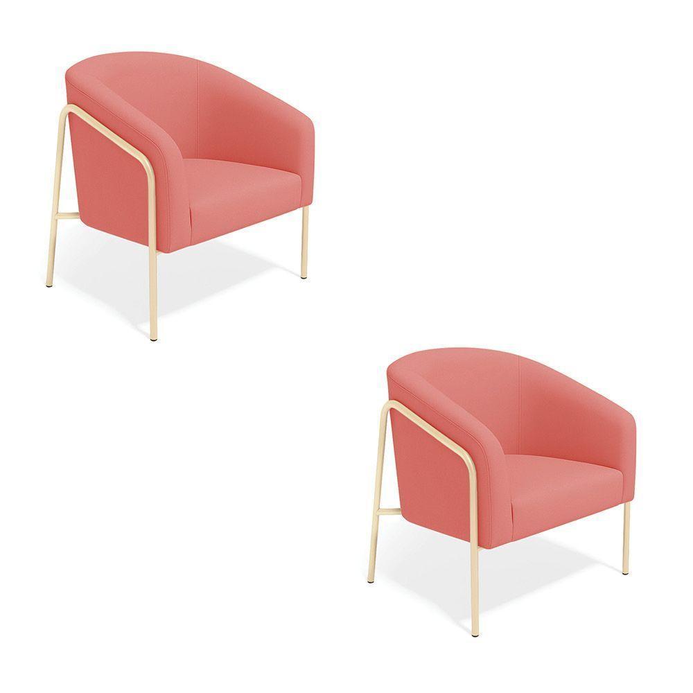 Poltrona Sala Industrial Alta Champanhe Kit 2 Stella Suede D03 - D'rossi Cor Rose - 2