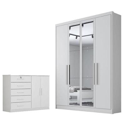 Guarda Roupa Solteiro Sevilha Com Nicho E Espelho Com Cômoda Seul Neve - Novo Horizonte