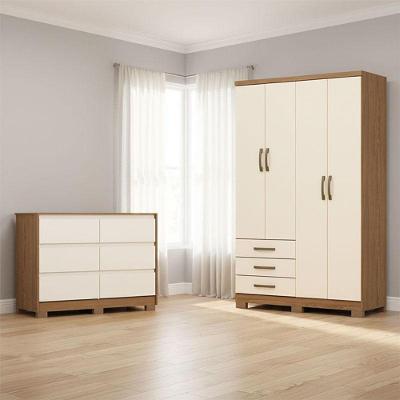 Guarda Roupa Solteiro Caju 4 Portas Ambiente E Cômoda Ravenna Nature Off White - Henn