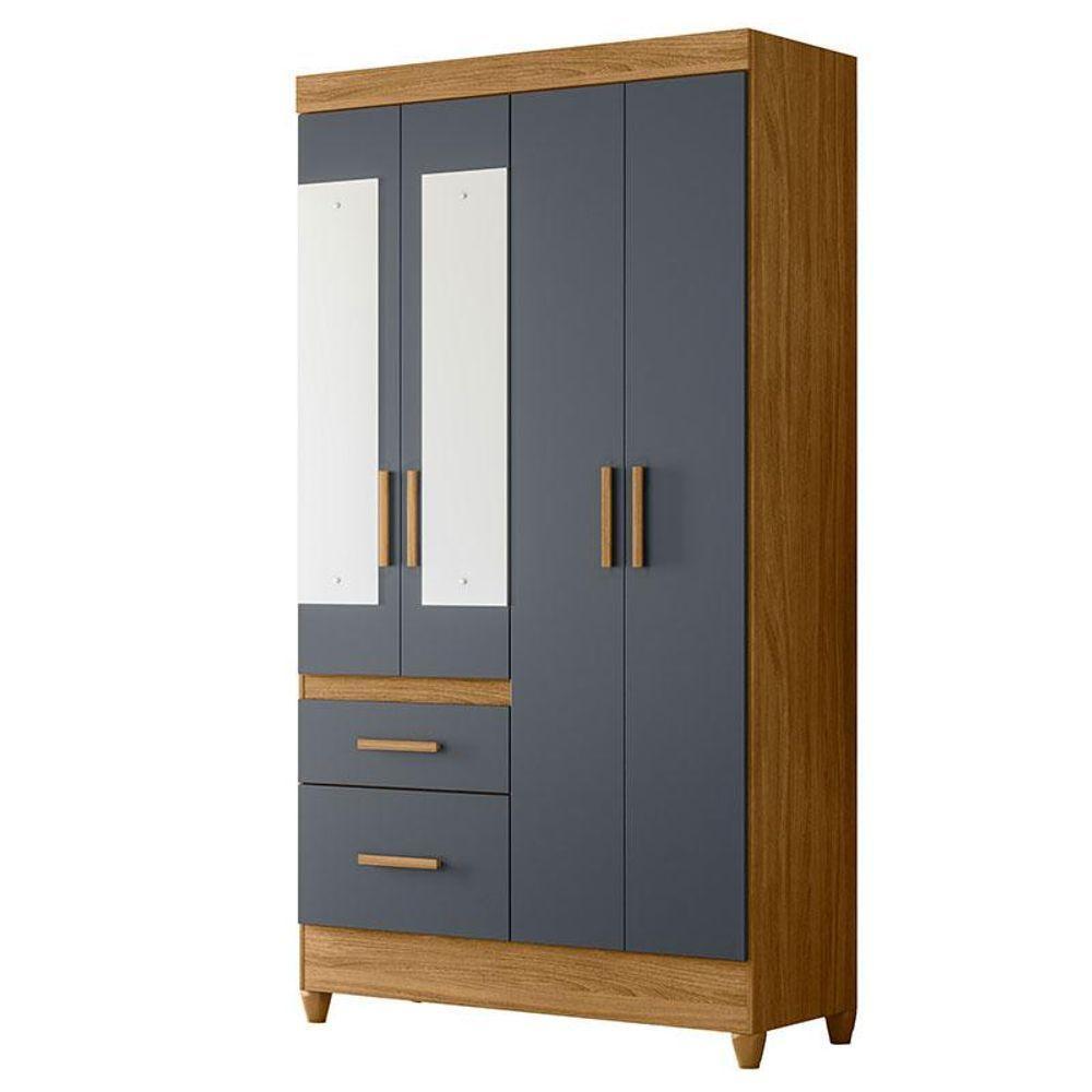 Guarda Roupa Solteiro Madri Com Espelho E Cômoda Ms913 Freijó Cinza - Moval - 2
