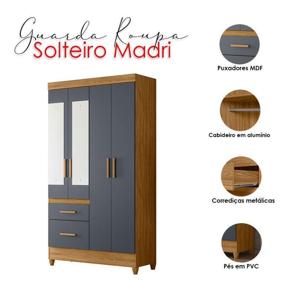 Guarda Roupa Solteiro Madri Com Espelho E Cômoda Ms913 Freijó Cinza - Moval - 3