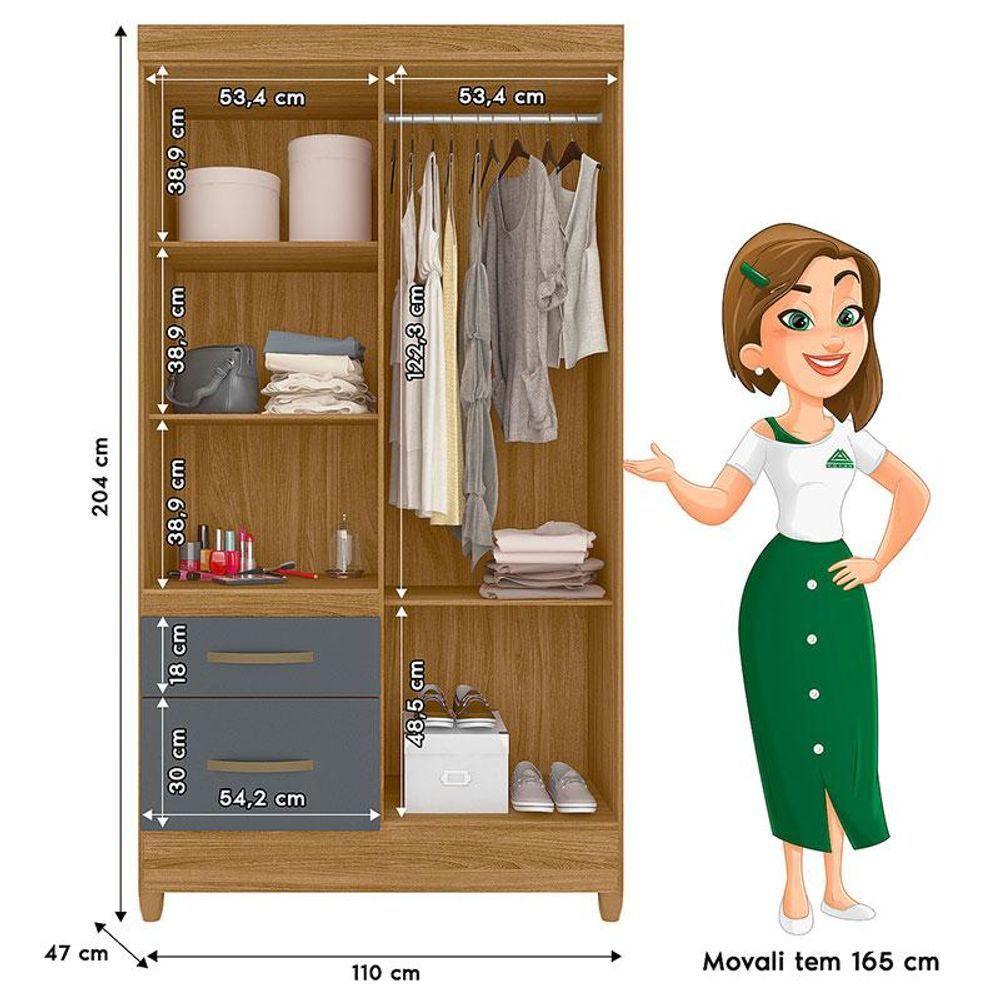 Guarda Roupa Solteiro Madri Com Espelho E Cômoda Ms913 Freijó Cinza - Moval - 4