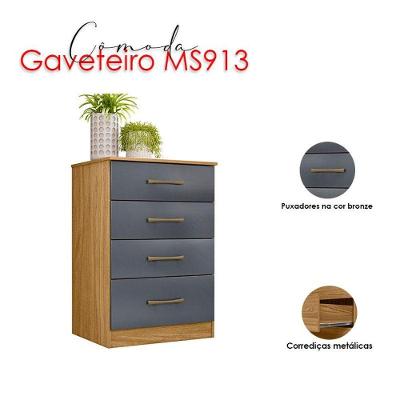 Guarda Roupa Solteiro com Cômoda Madri 4 Portas Giratórias 2 Gavetas MDP Freijó Cinza Fosco