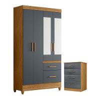 Guarda Roupa Solteiro Madri Com Espelho E Cômoda Ms913 Freijó Cinza - Moval - 1