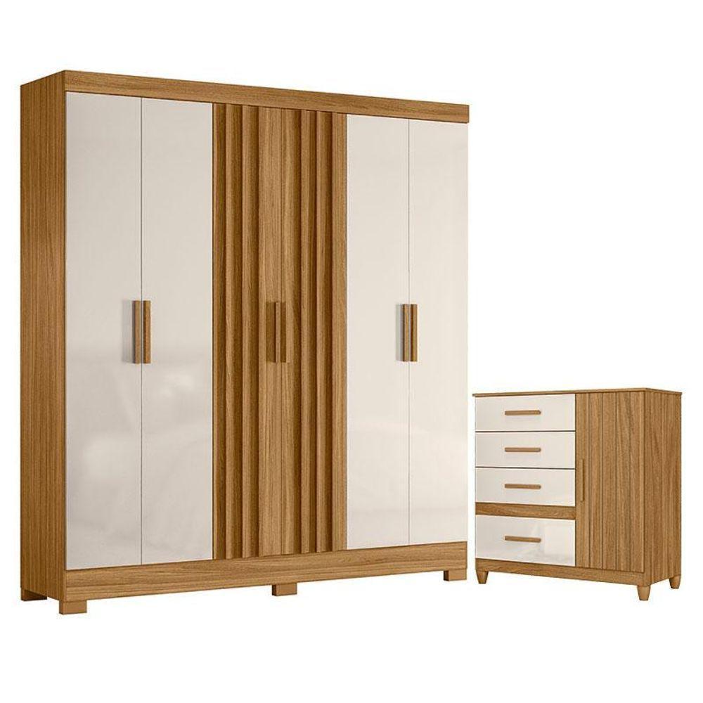 Guarda Roupa Casal Valença E Cômoda Vênus Com Pés Freijó Off White - Moval - 1