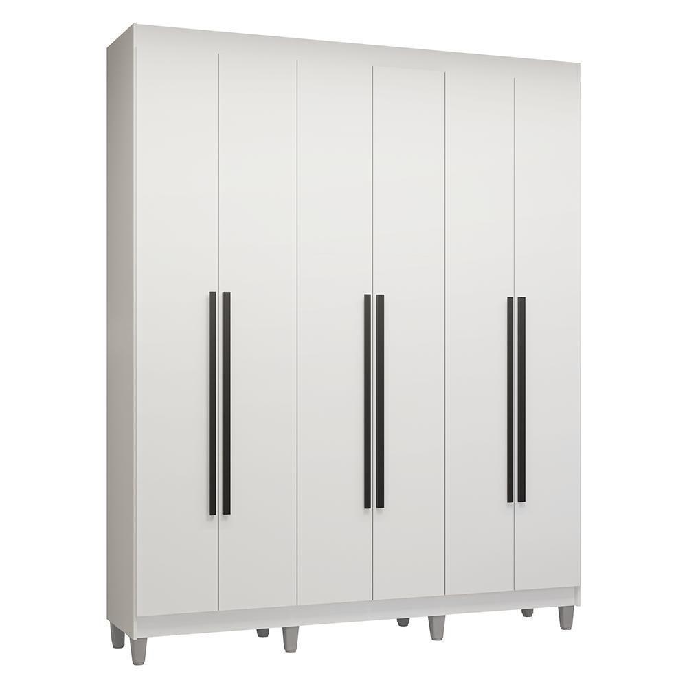 Guarda-roupa Casal Com Pés 6 Portas Batentes Branco/branco/preto Venus Madesa - 2