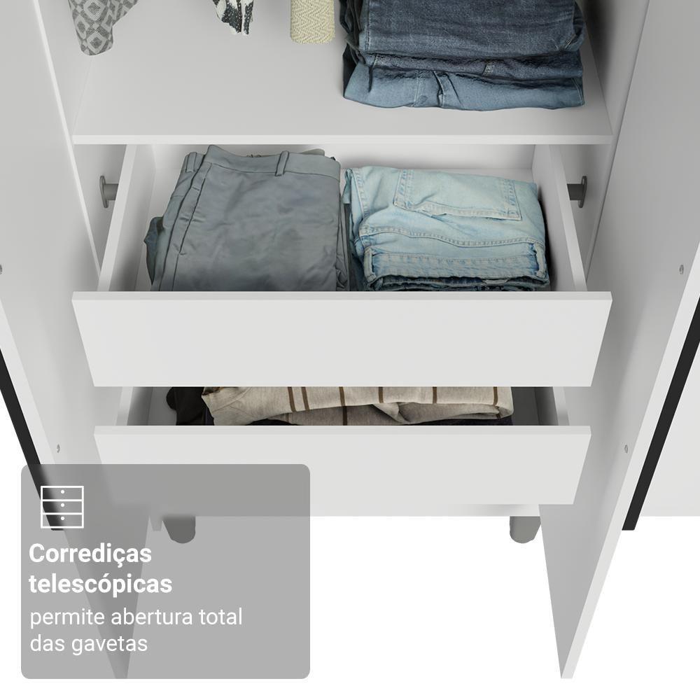 Guarda-roupa Casal Com Pés 6 Portas Batentes Branco/branco/preto Venus Madesa - 7