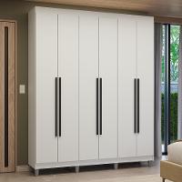 Guarda-roupa Casal Com Pés 6 Portas Batentes Branco/branco/preto Venus Madesa - 1