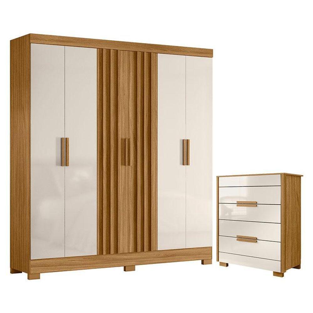 Guarda Roupa Casal Valença E Cômoda Dhara Freijó Off White - Moval - 1