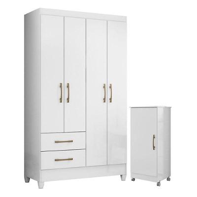 Guarda Roupa Solteiro Chile E Armário Multiuso Lírio Branco Brilho - Moval