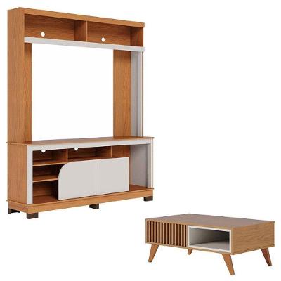 Estante Home Theater Belaya Freijó Off White Matte E Mesa De Centro Jeri Freijó Off White - Colibri