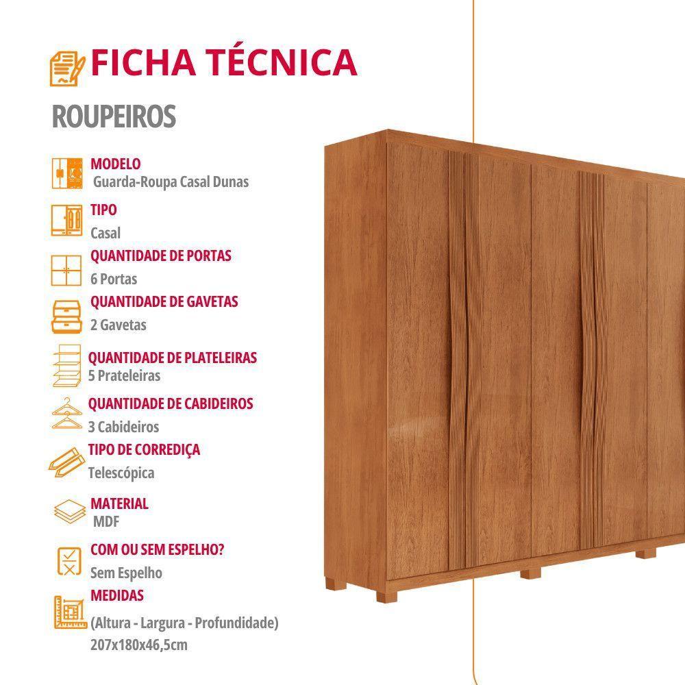 Guarda Roupa Casal Dunas 6 Portas E 2 Gavetas Mdf Moderna Naturalle - 6