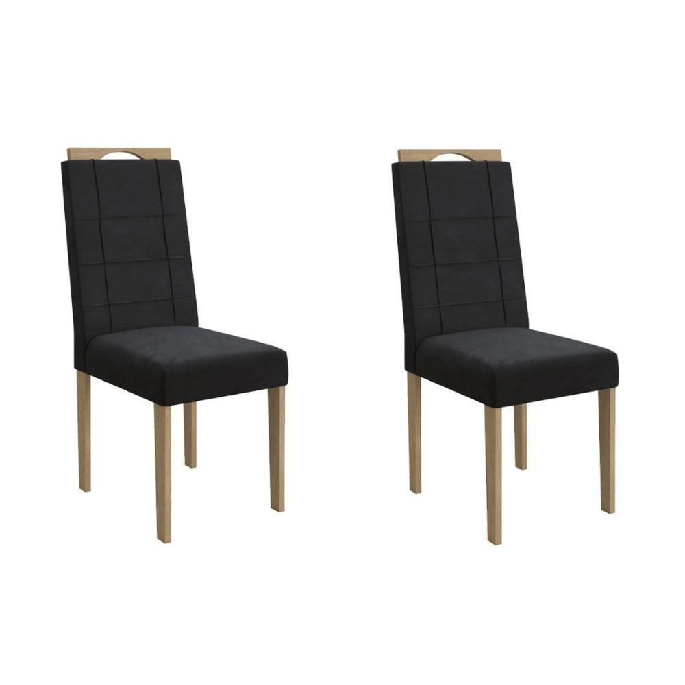 Cadeira Sala De Jantar Flora 2cad150 Madeirado Kit 2 Un Carvalho/suede Preto - Kappesberg - 1
