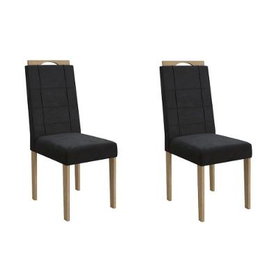 Cadeira Sala De Jantar Flora 2cad150 Madeirado Kit 2 Un Carvalho/suede Preto - Kappesberg