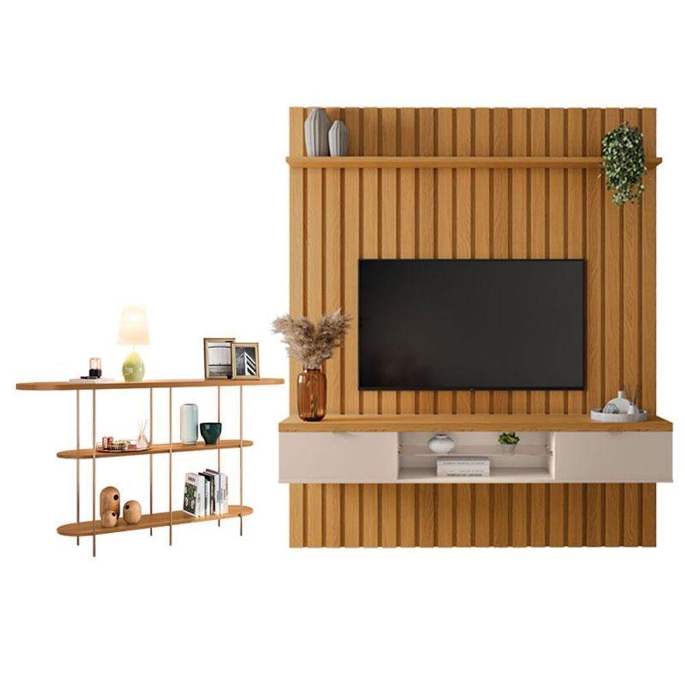 Painel Ripado You Illusion 1.8 Com Aparador Infinity Cinamomo Off White - Hb Móveis - 1